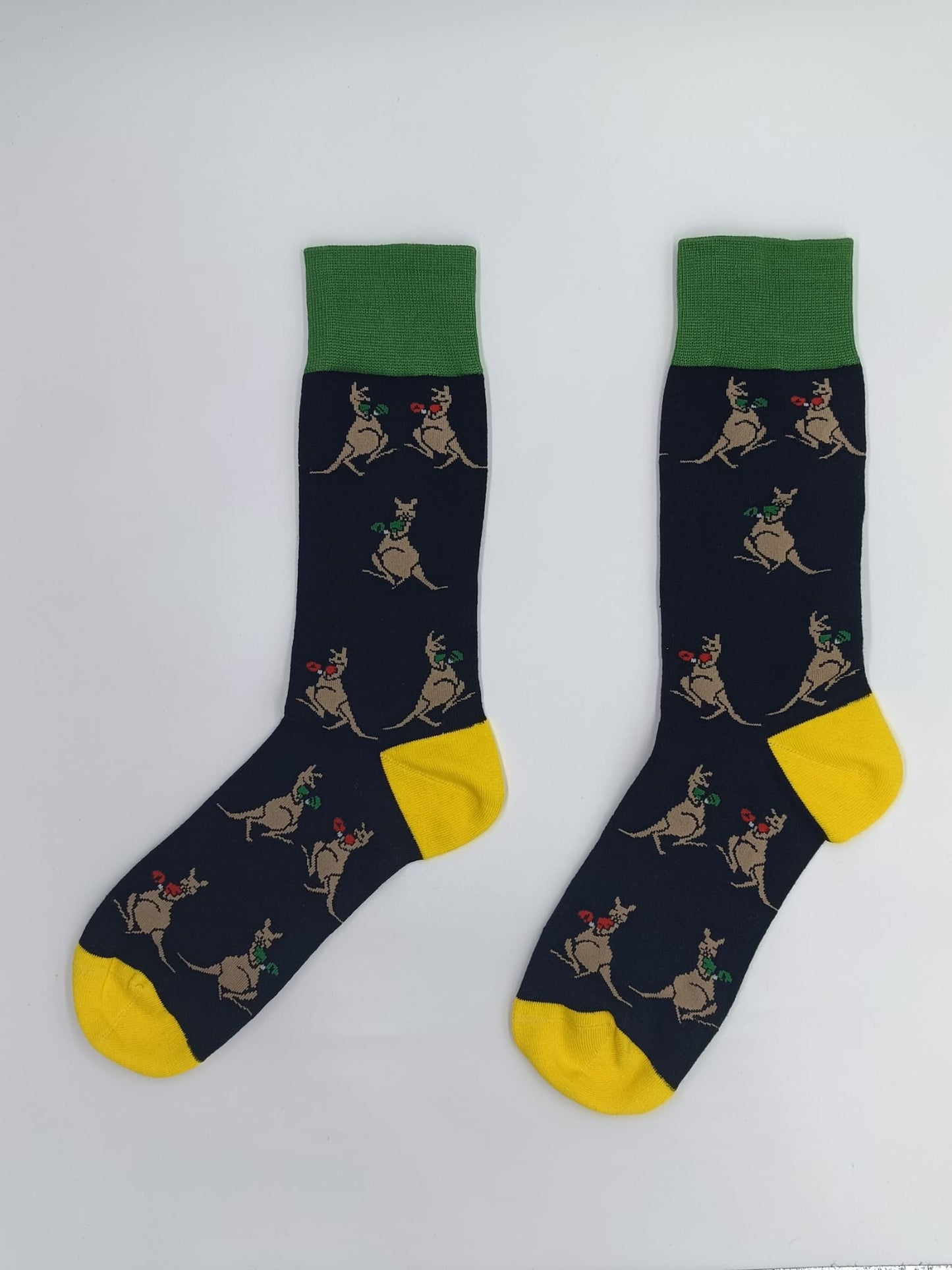 Boxing Kangaroo Socks (Black, Green, Yellow)