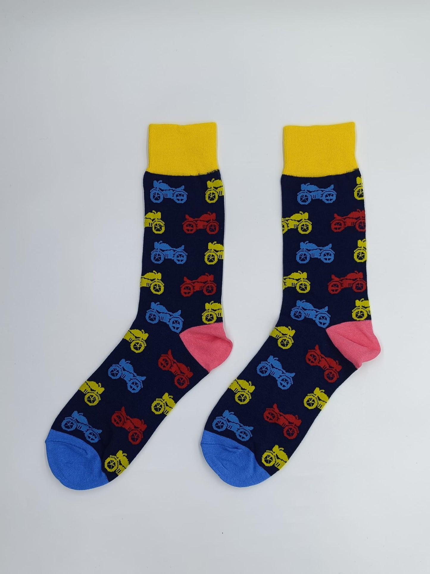 colorful bike themed pattern socks