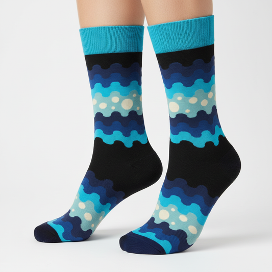 Angled product photo with black soles and dark navy blue toes