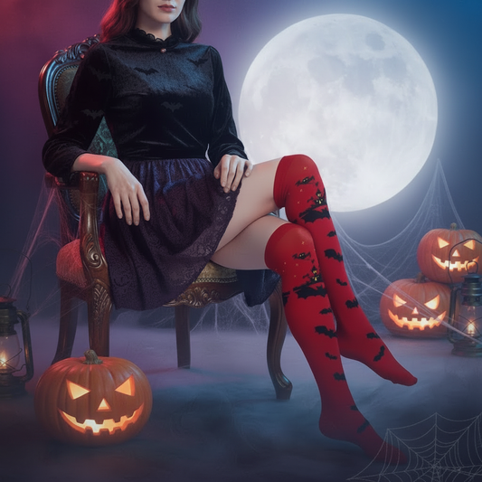 red halloween knee socks for women