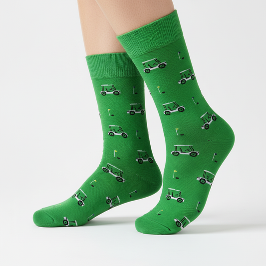 Angled professional product photo of golf cart socks