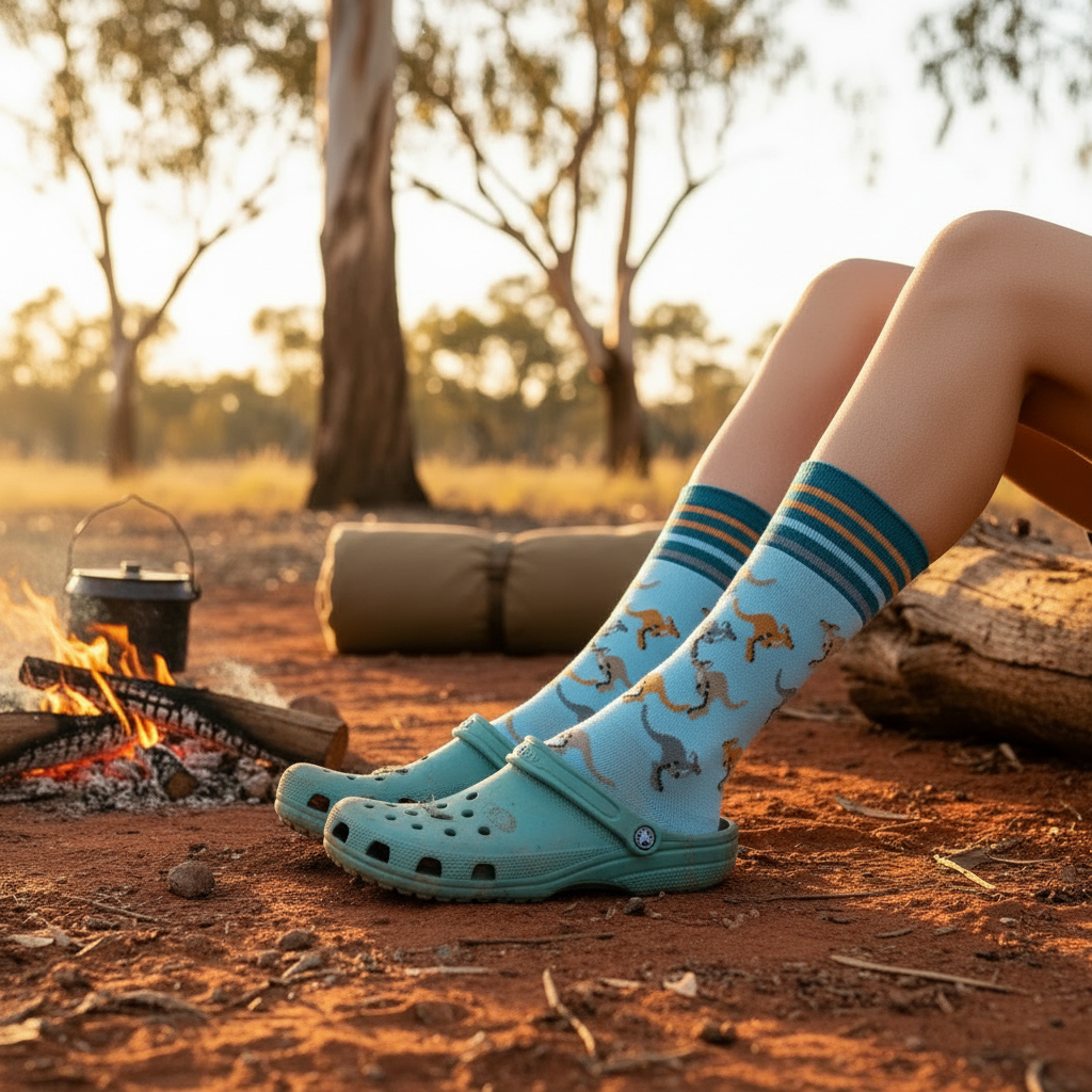 Aussie Camp Lifestyle Sock Photo with Crocs