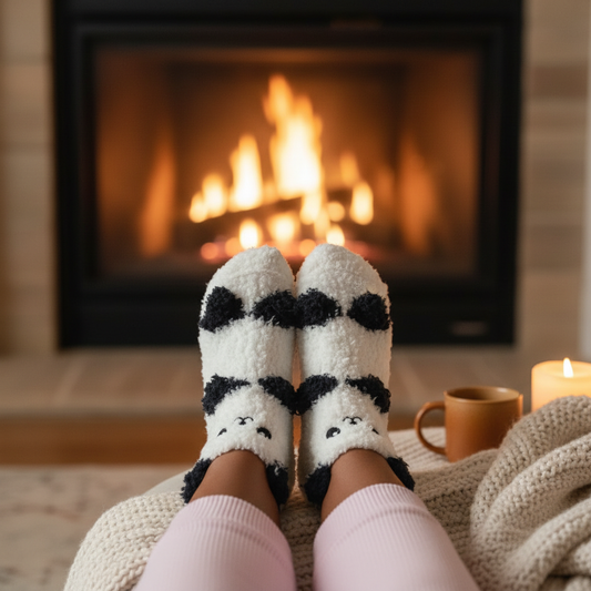 Black White Animal Socks Fireplace Lifestyle