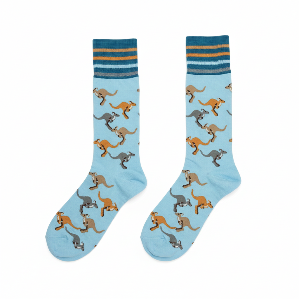 Clean product photo of kangaroo socks on white background