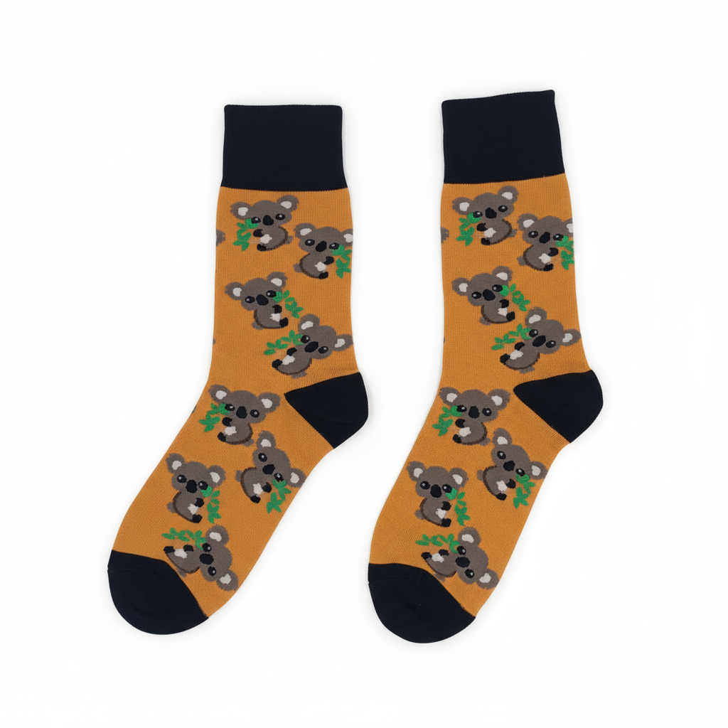 Clean product photo of koala socks on white background