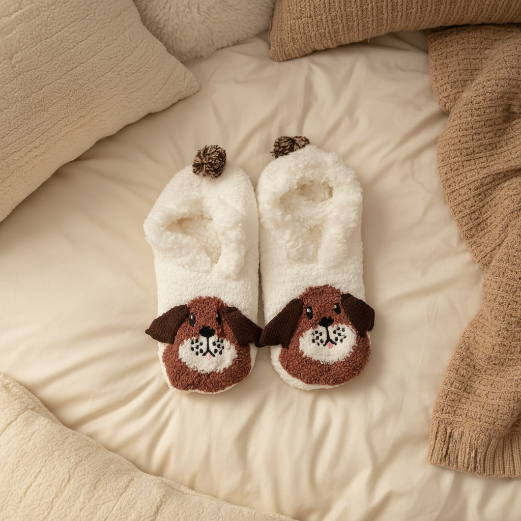 Dog Slipper Socks Flat Lay Cosy Studio