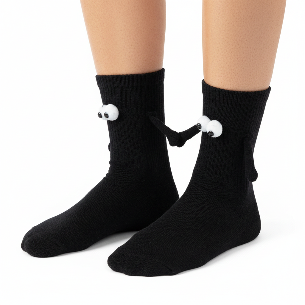 Female model feet wearing couple socks with black cuff