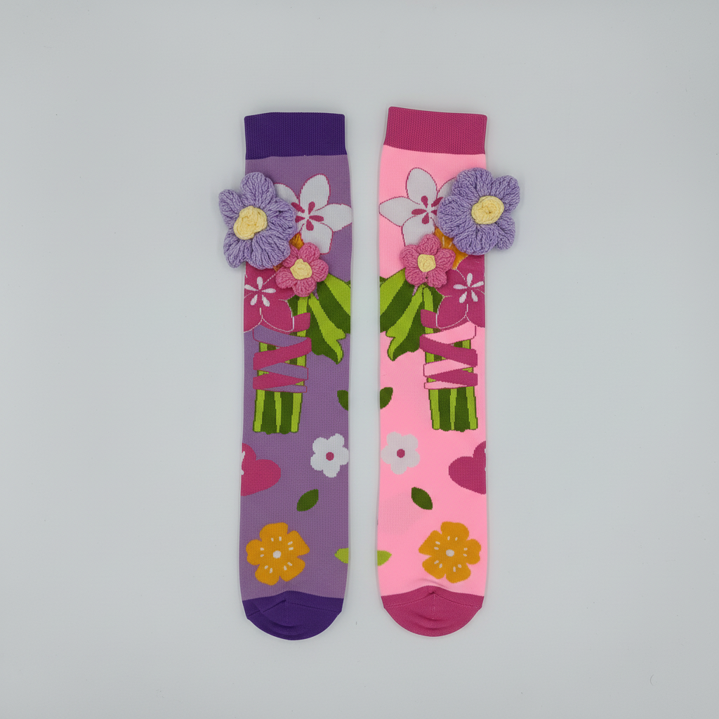 Flower themed kids novelty knee socks