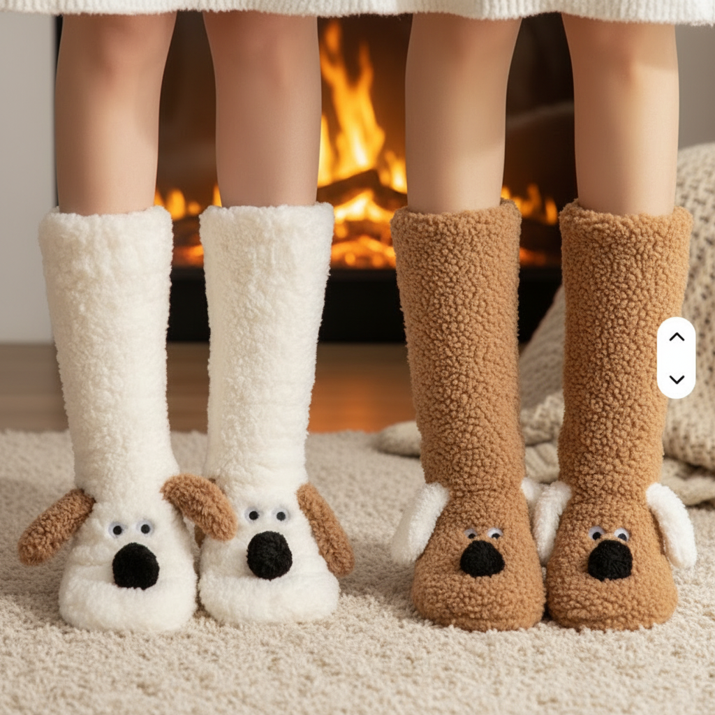 Puppy themed fluffy winter novelty socks