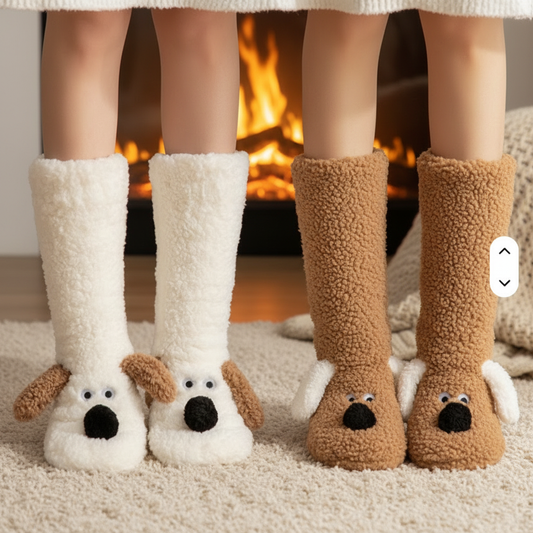 Puppy themed fluffy winter novelty socks
