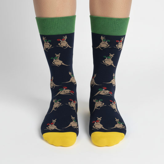 Professional product photo of boxing kangaroo socks
