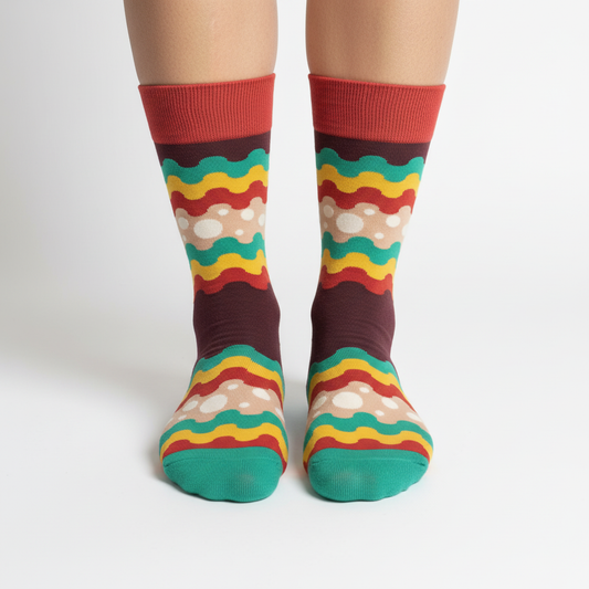 Professional product photo of wavy-striped socks