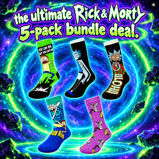 The ultimate Rick & Morty novelty socks bundle deal, grab your favourite Rick & Morty TV show characters at a very special bundle price while stocks last 